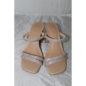 A New Day Women's Nude Rhinestone Block Heel Sandals Square Toe Slip On Size 7